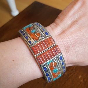 Turquiose Coral Lapiz Silver cuff bracelet